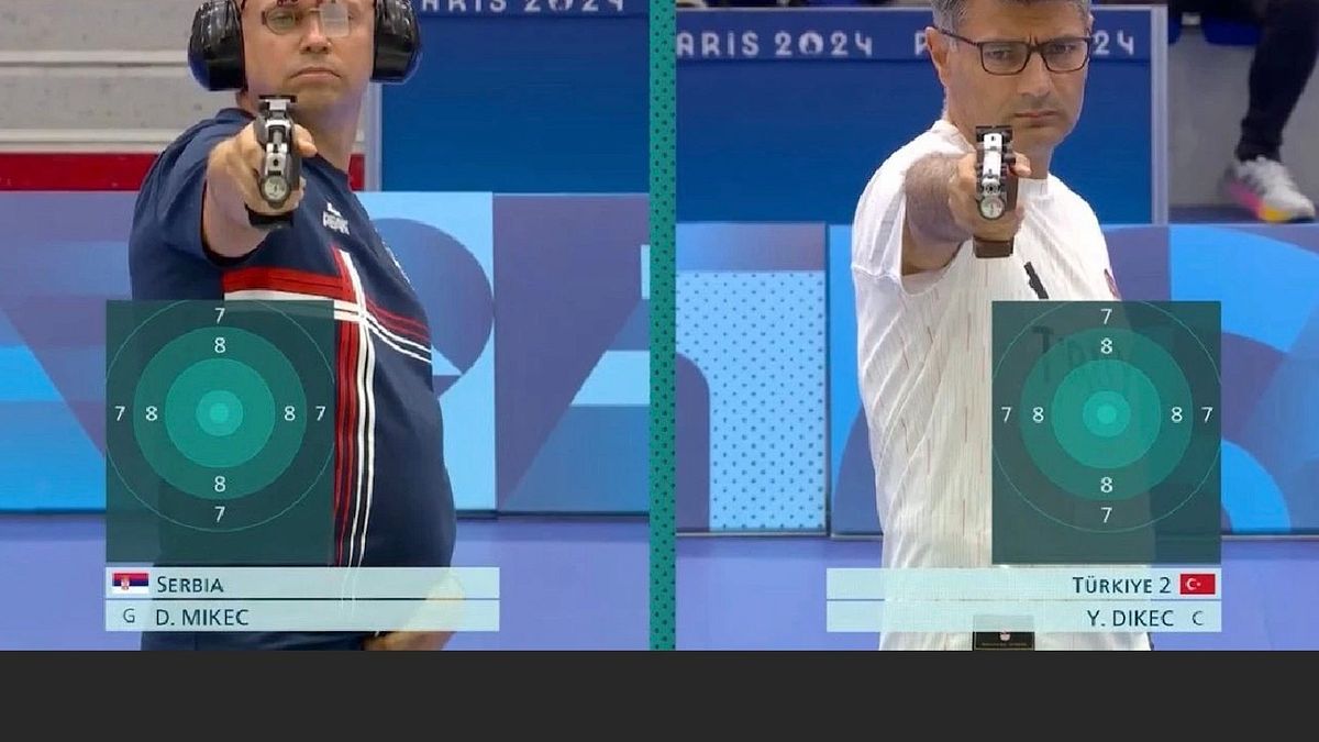 51歲的土耳其射擊選手迪凱奇(Yusuf Dikec,右)單手插口袋、完全沒有耳罩護目鏡的街頭大叔裝扮,竟然依舊能夠奪得奧運銀牌。(翻攝X) 51歲的土耳其射擊選手迪凱奇(Yusuf Dikec,右)單手插口袋、完全沒有耳罩護目鏡的街頭大叔裝扮,竟然依舊能夠奪得奧運銀牌。(翻攝X)