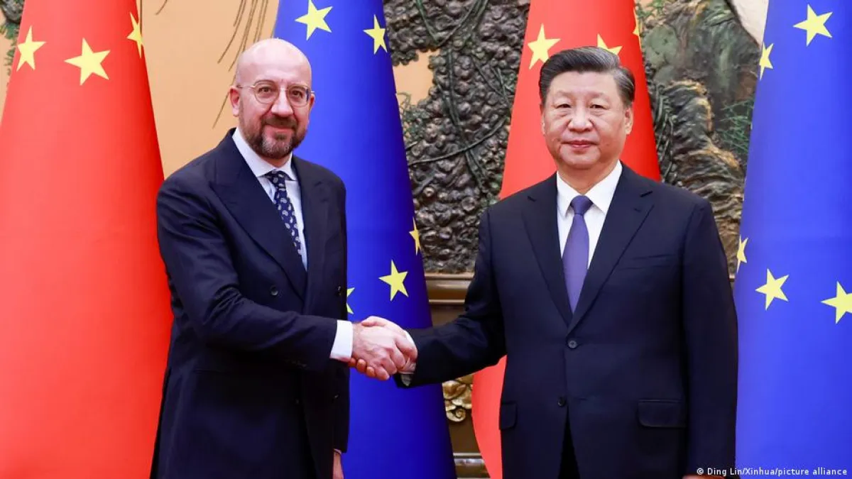 歐洲理事會主席米歇爾(Charles Michel)與中國國家主席習近平。(德國之聲)