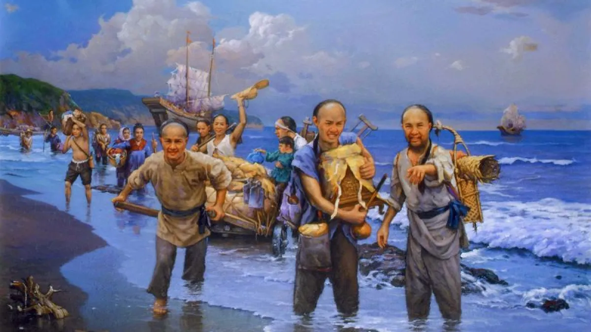圖為曾盛俊油畫作品〈唐山過台灣〉。(取自桃園市政府文化局網站)
