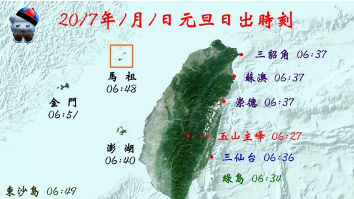 明年台灣本島第1道曙光預計將在清晨6點35分出現在屏東墾丁龍坑,花蓮崇德和宜蘭蘇澳會晚一點,約在6點36分出現。(取自中央氣象局) 明年台灣本島第1道曙光預計將在清晨6點35分出現在屏東墾丁龍坑,花蓮崇德和宜蘭蘇澳會晚一點,約在6點36分出現。(取自中央氣象局)