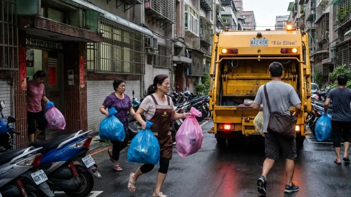 傍晚走在台灣街頭,只要遠處傳來〈給愛麗絲〉或〈少女的祈禱〉,很多人根本不必看見車子,就知道「垃圾車快到了」。(示意圖/AI生成)