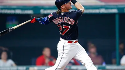 唐納森敲出加盟印地安人後的首轟。 (美聯社)