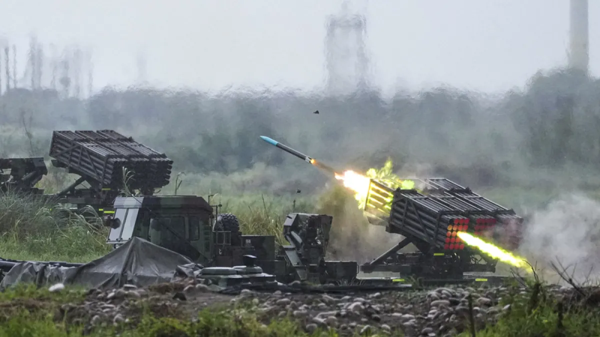 Thunderbolt-2000 multiple rocket launcher system firing rockets. (CNA)