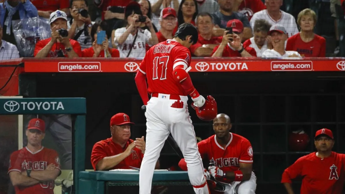 天使大谷今天再度於9局下代打上場,今天3球就吞K無功而返。(美聯社)