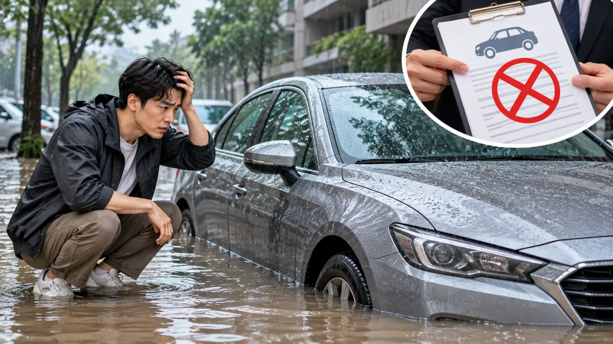 颱風帶來豪雨,停在地下停車場或路邊的汽車一旦泡水,引擎、電路等設備可能受損,後續維修費用可能相當可觀,讓不少車主擔心。(示意圖/AI生成)