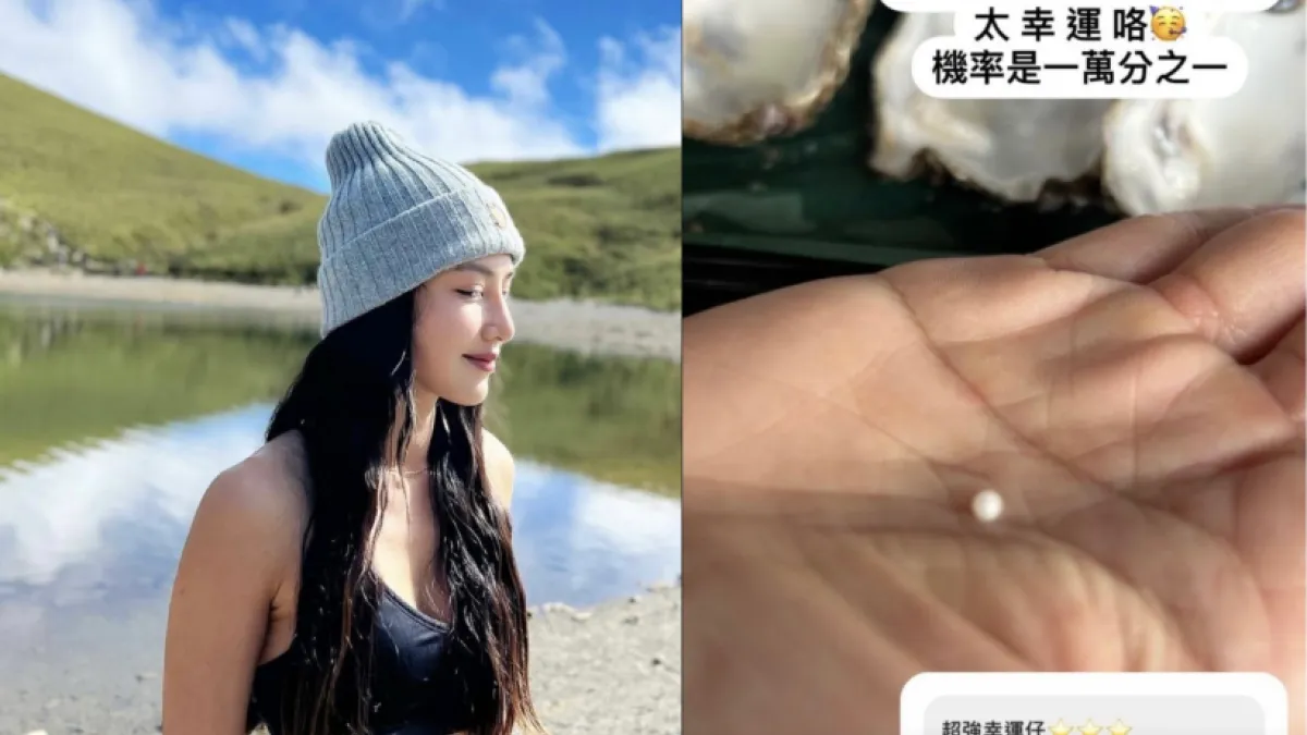 房思瑜享用生蠔大餐時吃到珍珠。(圖/翻攝自Instagram/serenahouse)