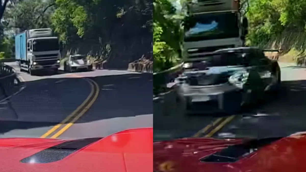 桃園保時捷中心一名黃姓業務駕駛私人車輛行經北宜公路時,因逆向超車差點與對向車輛相撞。(圖/翻攝自YouTube/WoWtchout - 地圖型行車影像分享平台) 桃園保時捷中心一名黃姓業務駕駛私人車輛行經北宜公路時,因逆向超車差點與對向車輛相撞。(圖/翻攝自YouTube/WoWtchout - 地圖型行車影像分享平台)