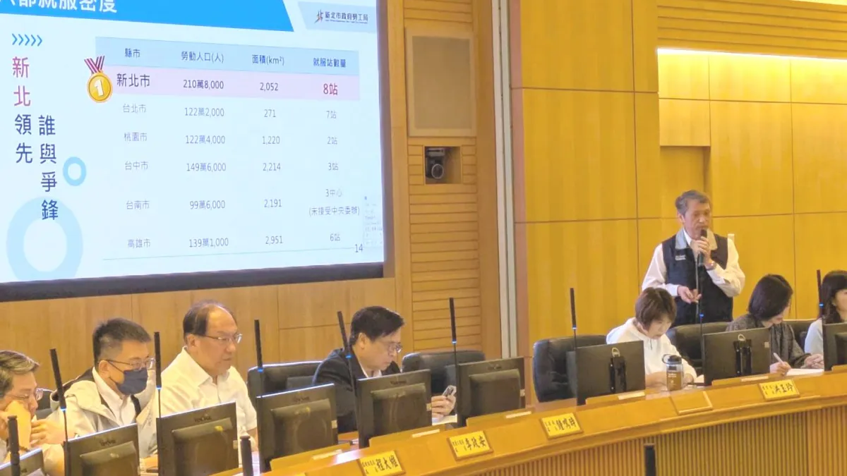 新北市勞工局長陳瑞嘉進行專題報告,說明「30分鐘內即可抵達的就業服務網」,提供市民朋友更快速便捷、更優質的服務。(圖/新北市勞工局提供)