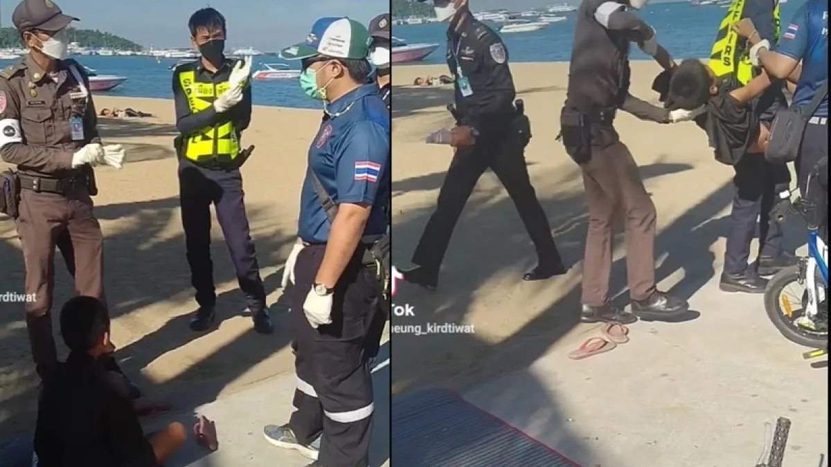 泰國一名男子在芭達雅海灘附近,發現幾名年僅約10歲男童坐在路邊抽大麻。(圖/翻攝自Kirdtiwat Matrong臉書)