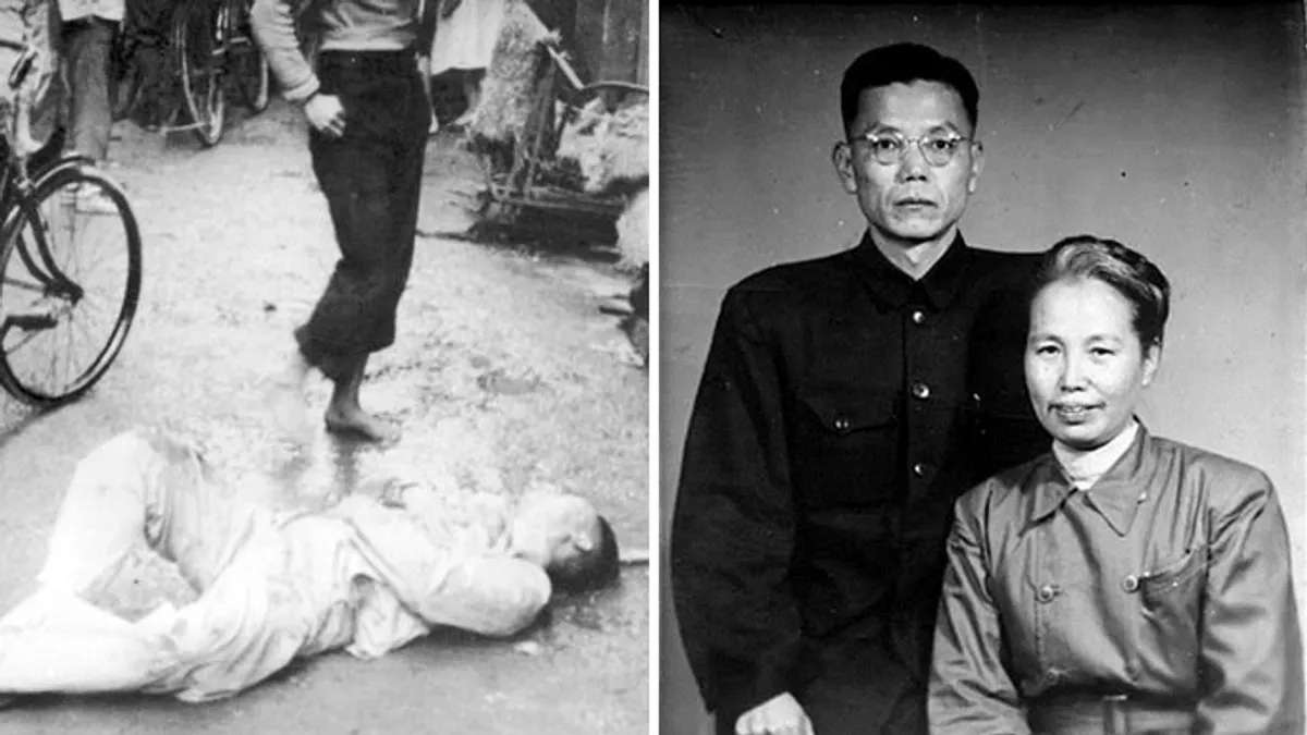 二二八受難民眾(左圖)遭到殺害時,台中以一支百人武裝團體「二七部隊」與政府軍在南投山間接連發生激戰,使台中市區免遭大軍橫掃,幕後策劃者之一即前台共黨員謝雪紅(右圖右)。(取自維基百科)