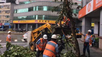 梅姬過境,台北滿目瘡痍,公務局及環保局人員出動清路樹。(台北市公務局提供)