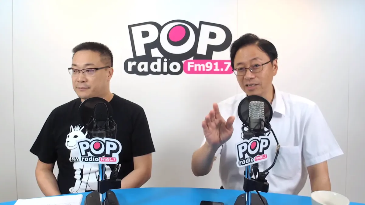 目前擔任國民黨總統參選人韓國瑜「國策顧問團」總召的前行政院長張善政(右),8日接受廣播節目《POP搶先爆》專訪。(取自Youtube《POP搶先爆》影片截圖)