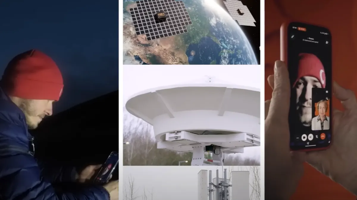 歐洲大型電信商Vodafone成功測試,利用手機連上衛星訊號,在深山打視訊電話。(翻攝自官方YouTube影片) 歐洲大型電信商Vodafone成功測試,利用手機連上衛星訊號,在深山打視訊電話。(翻攝自官方YouTube影片)