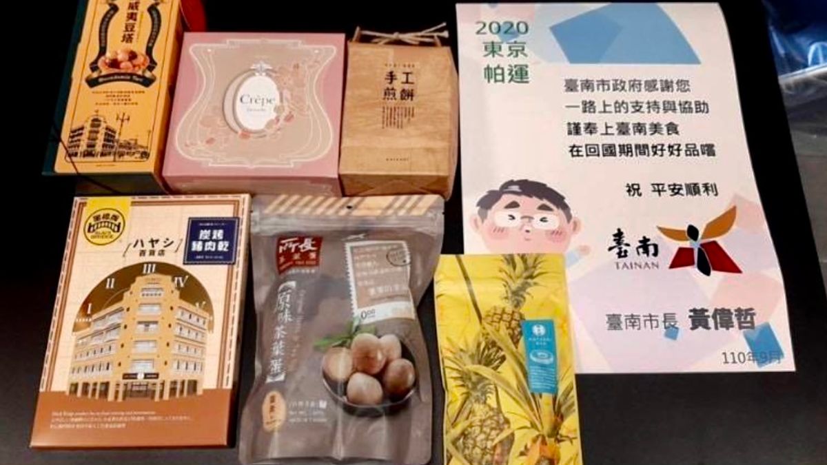 台南市長黃偉哲致贈台南好物,桌球好手程銘志寫推文表達感謝。(圖/台南市府提供) 台南市長黃偉哲致贈台南好物,桌球好手程銘志寫推文表達感謝。(圖/台南市府提供)