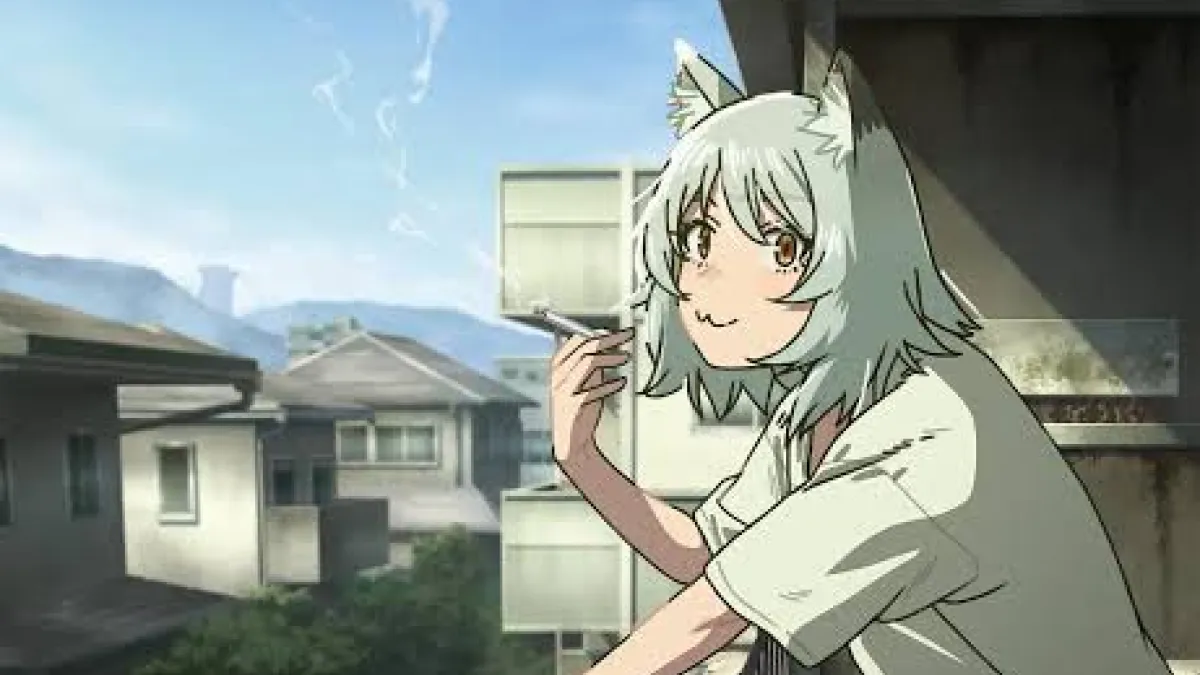 アニメ『ヤニねこ』の一場面。主人公の猫がベランダで喫煙しており、台湾でたばこ規制をめぐる申し立てのきっかけとなった、ぼかし処理のないシーンの一つ。