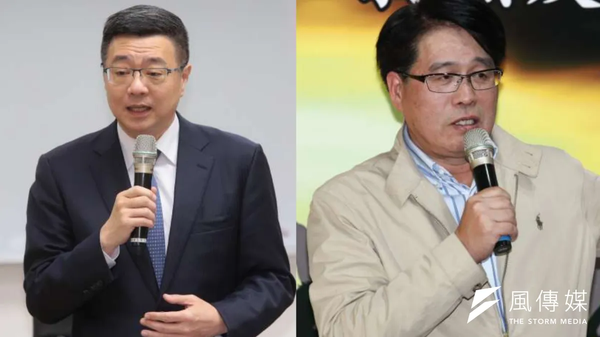 民進黨將在下月6日舉行黨主席補選,黨中央20日上午抽籤決定候選人號次,抽籤結果,1號是行政院秘書長卓榮泰(左),2號是台灣民意基金會董事長游盈隆(右),兩人正式對決。(資料照,顏麟宇、蔡親傑攝/風傳媒合成)