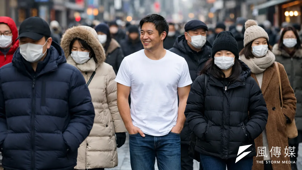 每逢寒流襲台,當眾人裹著厚重羽絨衣時,街頭總會出現穿著短袖、氣定神閒的「抗寒勇者」。(圖/AI製作)