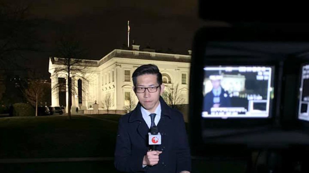 上海東方衛視記者張經義避談自己代表中國官媒,而說自己來自台灣,引發熱議。(取自張經義之《白宮義見》臉書) 上海東方衛視記者張經義避談自己代表中國官媒,而說自己來自台灣,引發熱議。(取自張經義之《白宮義見》臉書)