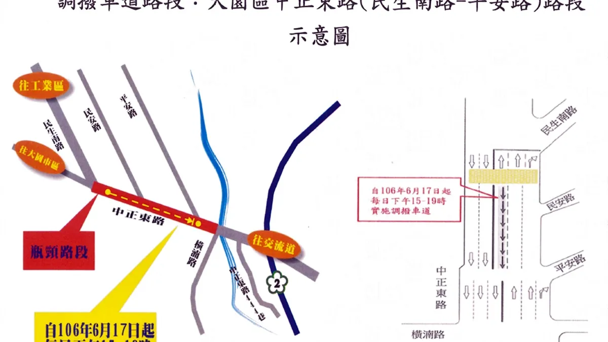 紓解進出大園區車流 桃市調整中正東路調撥車道時間