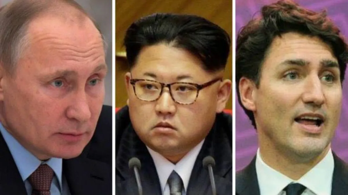 普京(左)、金正恩(中)和杜魯道均不出席卡斯楚的追悼會。(圖取自BBC中文網)