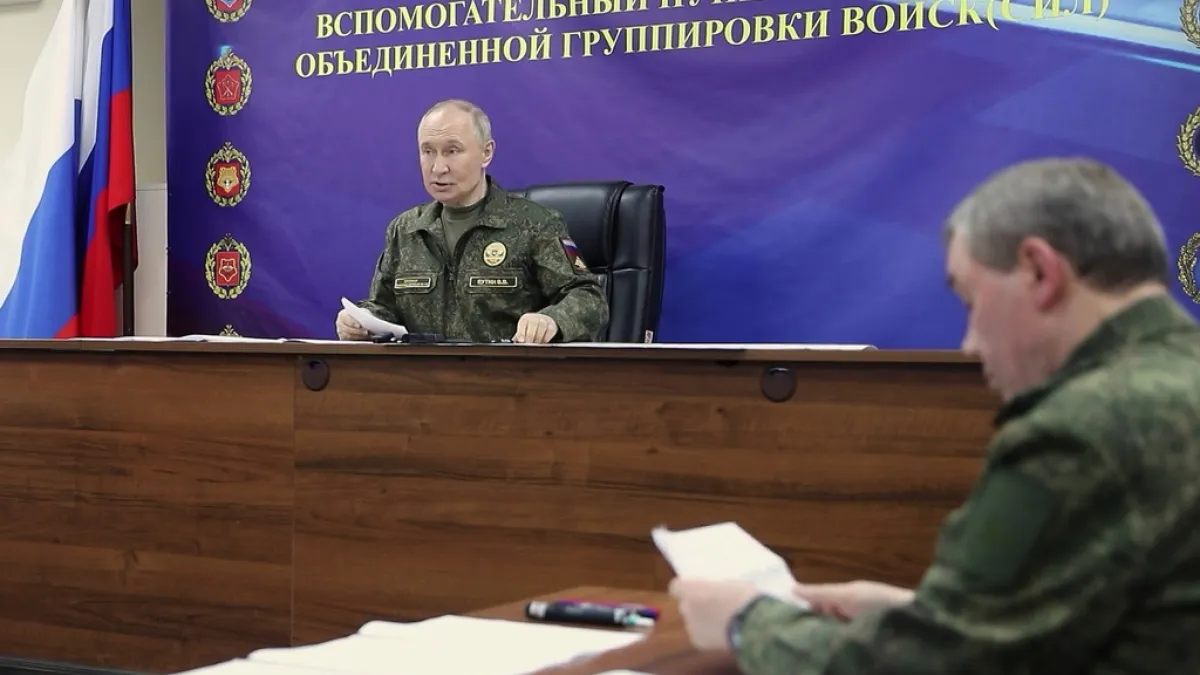 Russian President Vladimir Putin speaks during a visit to a joint forces command post on October 26, 2025. (Photo: Russian Presidential Press Office via AP)
