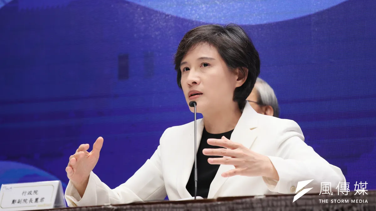 20250811-針對美國對等關稅相關議題及產業支持方案,行政院副院長鄭麗君11日出席行政院記者會說明。(柯承惠攝)