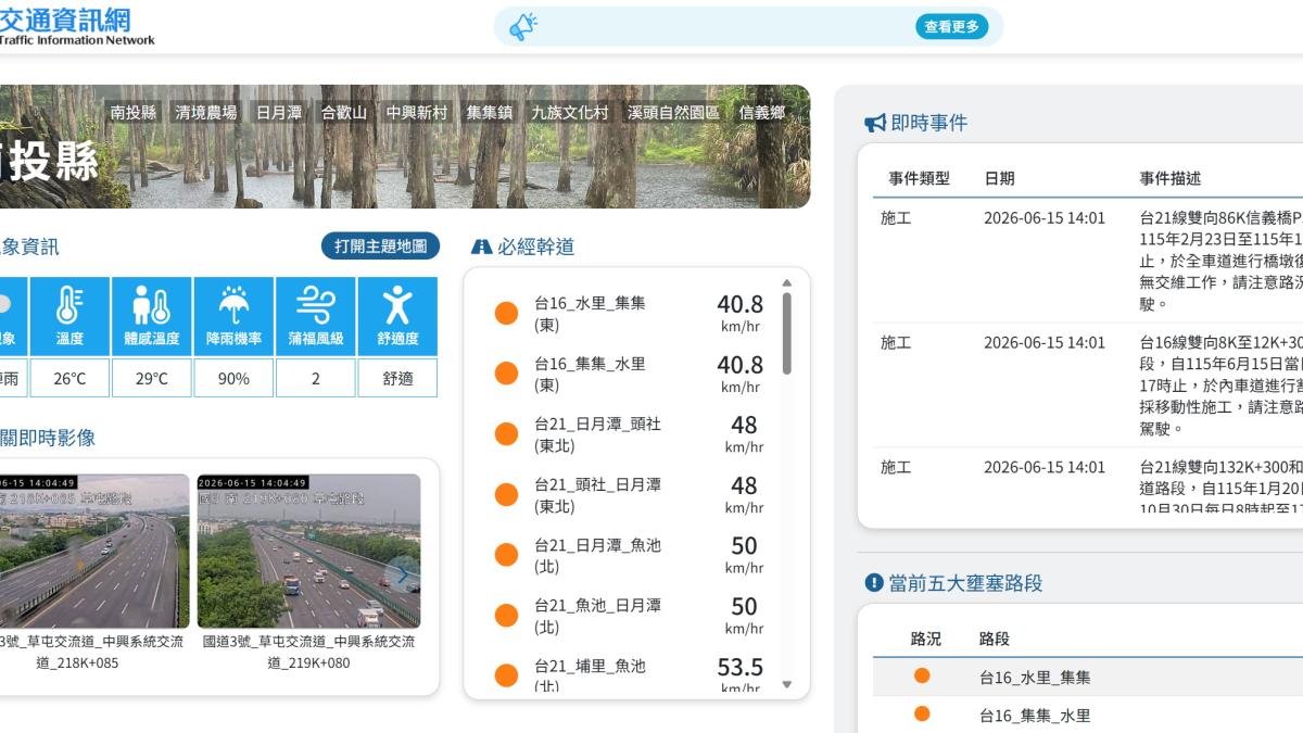 提供便捷交通服務 「南投縣即時交通資訊網」上線