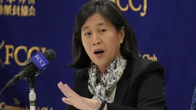 2023年4月20日,美國貿易代表戴琪在東京的外國記者俱樂部發表談話。(美聯社)