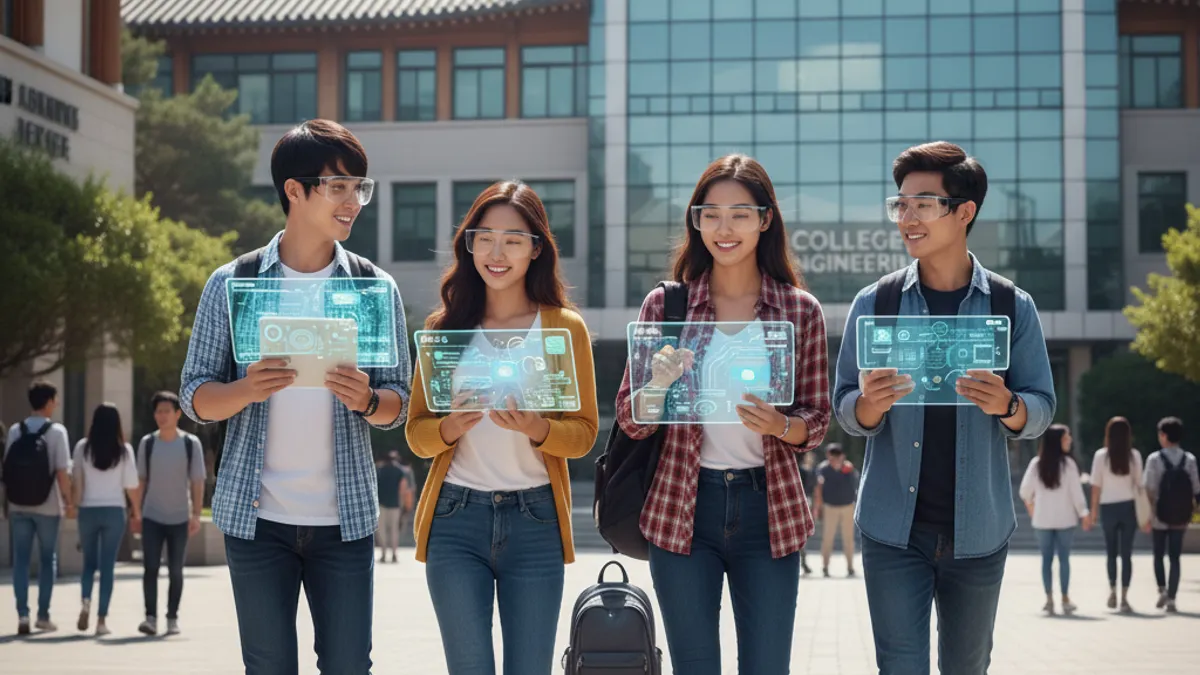 韓国の大学キャンパスで学ぶ理工系人材をイメージした画像。(Geminiによる生成イラスト) 韓国の大学キャンパスで学ぶ理工系人材をイメージした画像。(Geminiによる生成イラスト)