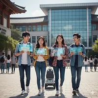 韓国の大学キャンパスで学ぶ理工系人材をイメージした画像。(Geminiによる生成イラスト) 韓国の大学キャンパスで学ぶ理工系人材をイメージした画像。(Geminiによる生成イラスト)