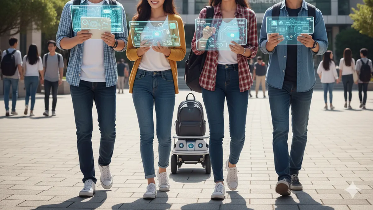 韓国の大学キャンパスで学ぶ理工系人材をイメージした画像。(Geminiによる生成イラスト) 韓国の大学キャンパスで学ぶ理工系人材をイメージした画像。(Geminiによる生成イラスト)