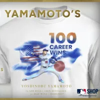 山本由伸投手の日米通算100勝達成を記念し、オリジナルデザインの公式グッズがMLB SHOPにて販売開始された。(写真/Fanatics japan PR事務局提供) 山本由伸投手の日米通算100勝達成を記念し、オリジナルデザインの公式グッズがMLB SHOPにて販売開始された。(写真/Fanatics japan PR事務局提供)