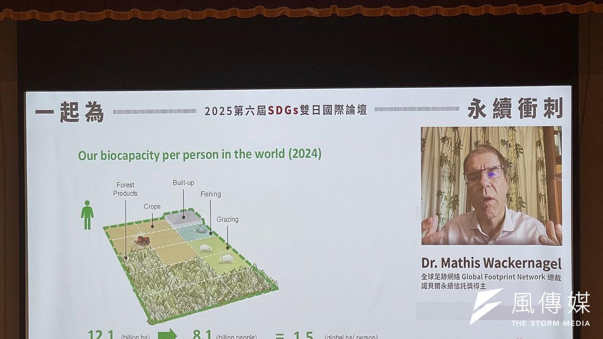 2025年3月24日,諾貝爾永續發展獎得主瓦克爾納格(Matthis Wackernagel)發表關於「生態超支」的演講。(方海若攝) 2025年3月24日,諾貝爾永續發展獎得主瓦克爾納格(Matthis Wackernagel)發表關於「生態超支」的演講。(方海若攝)