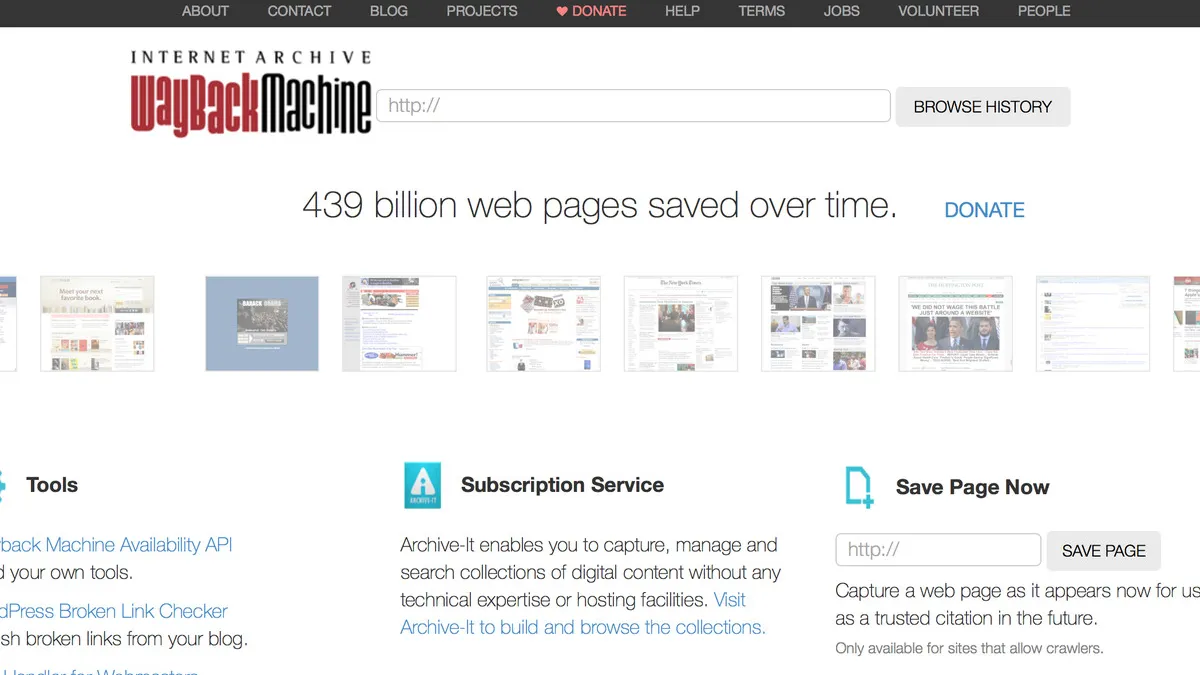 「網站時光機」網站「Wayback Machine」可以幫你找到你十年前的回憶,只要隨便輸入一個網址,就能看到這頁面以前在網路上長的樣子,快去試試重溫往日時光吧!(圖/智慧機器人網)