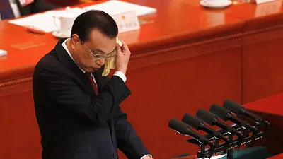 李克強5日上午在北京人民大會堂發表《政府工作報告》。(美聯社)