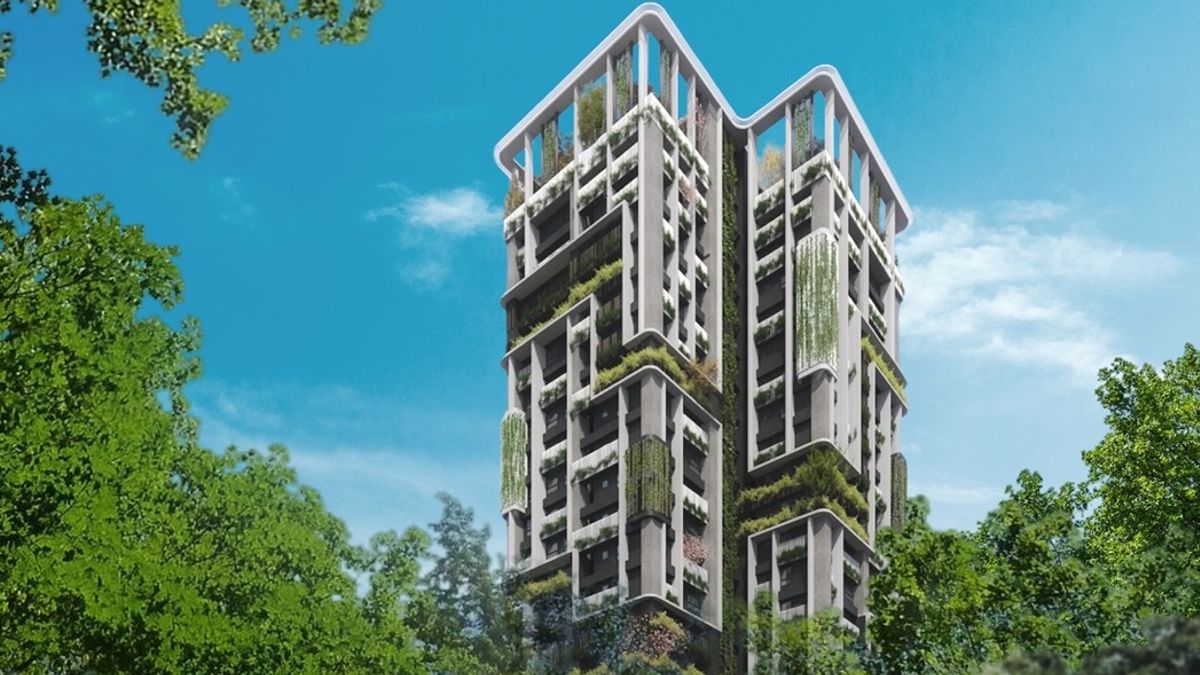 位於西區双美商圈,稀有水岸首席,垂直綠瀑建築,富旺千蘊外觀3D圖。(圖/富旺千蘊提供) 位於西區双美商圈,稀有水岸首席,垂直綠瀑建築,富旺千蘊外觀3D圖。(圖/富旺千蘊提供)