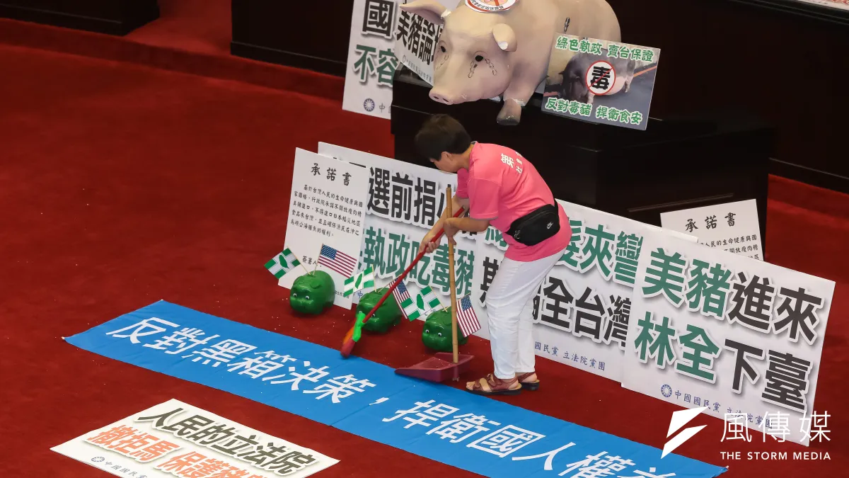 行政院長林全31日至立院施政報告,國民黨立委以保麗龍道具豬霸佔主席台,議事延宕一整個上午,中午抗議群眾解散後,林全表示會下午再來。(顏麟宇攝)