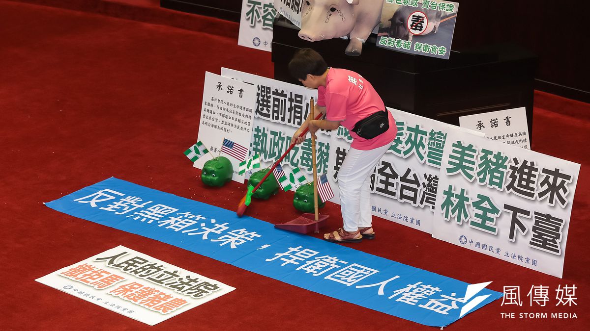 行政院長林全31日至立院施政報告,國民黨立委以保麗龍道具豬霸佔主席台,議事延宕一整個上午,中午抗議群眾解散後,林全表示會下午再來。(顏麟宇攝) 行政院長林全31日至立院施政報告,國民黨立委以保麗龍道具豬霸佔主席台,議事延宕一整個上午,中午抗議群眾解散後,林全表示會下午再來。(顏麟宇攝)