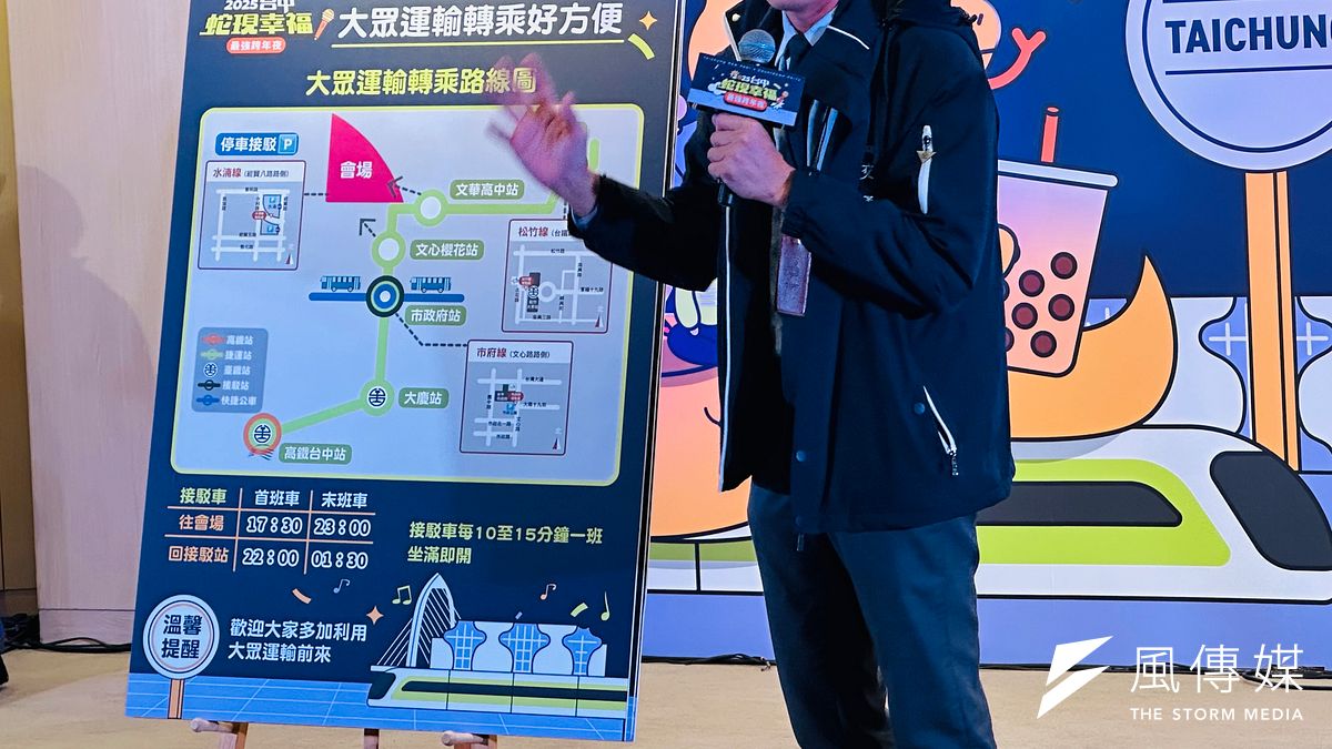 台中市府交通局長葉昭甫說明跨年活動,周邊交通接駁狀況。(圖/王秀禾攝) 台中市府交通局長葉昭甫說明跨年活動,周邊交通接駁狀況。(圖/王秀禾攝)