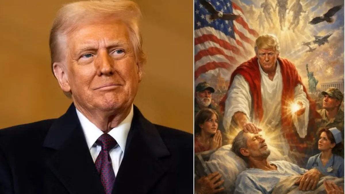U.S. President Trump posted an AI-generated image on Truth Social on the 13th depicting himself in a Christ-like pose, drawing widespread condemnation for religious blasphemy. (Image sourced from the internet)