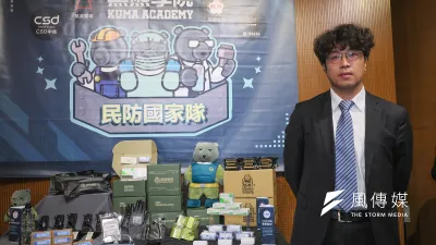 黑熊學院長沈伯洋出席「民防元年成果發表暨民防國家隊」成立記者會。(資料照,顏麟宇攝)