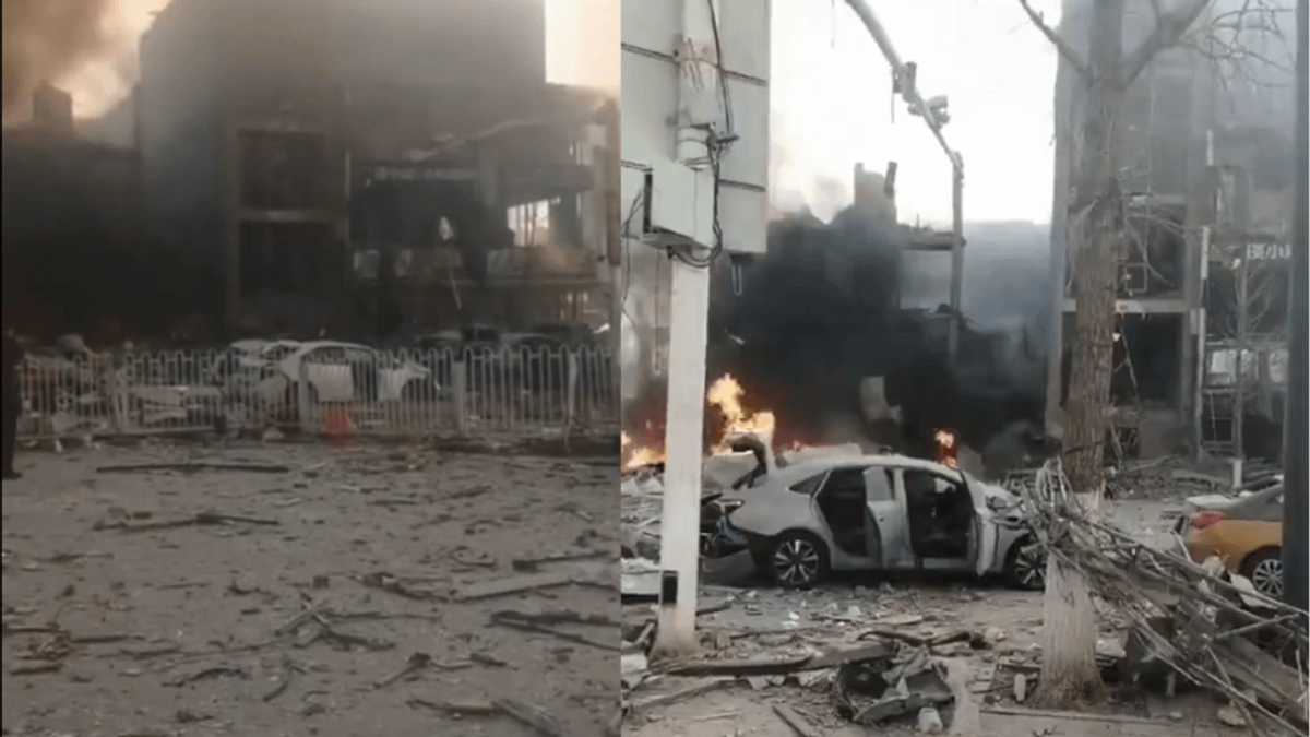 中國河北一家餐飲店疑似發生爆炸。(圖/翻攝自YouTube/@videoupper6469) 中國河北一家餐飲店疑似發生爆炸。(圖/翻攝自YouTube/@videoupper6469)