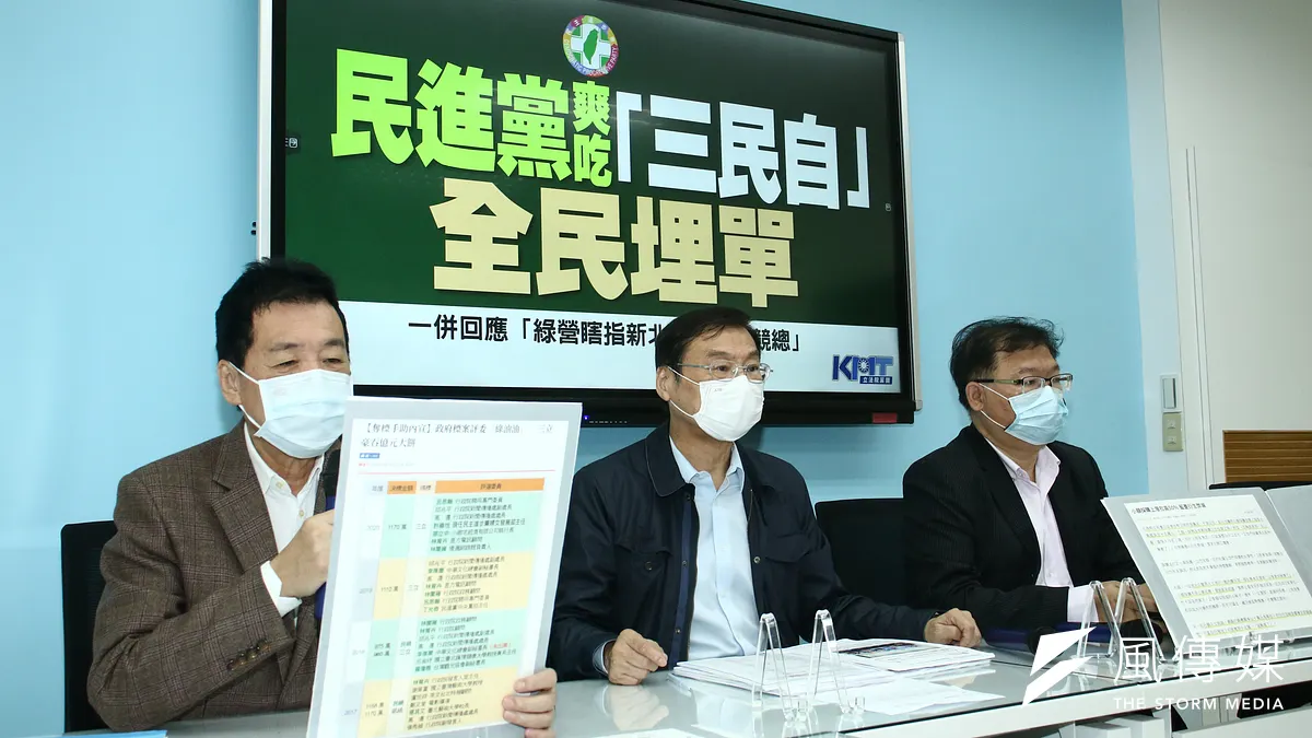 國民黨立院黨團12日召開「民進黨爽吃『三民自』全民埋單」記者會,左起為立委費鴻泰、曾銘宗、李德維。(蔡親傑攝) 國民黨立院黨團12日召開「民進黨爽吃『三民自』全民埋單」記者會,左起為立委費鴻泰、曾銘宗、李德維。(蔡親傑攝)