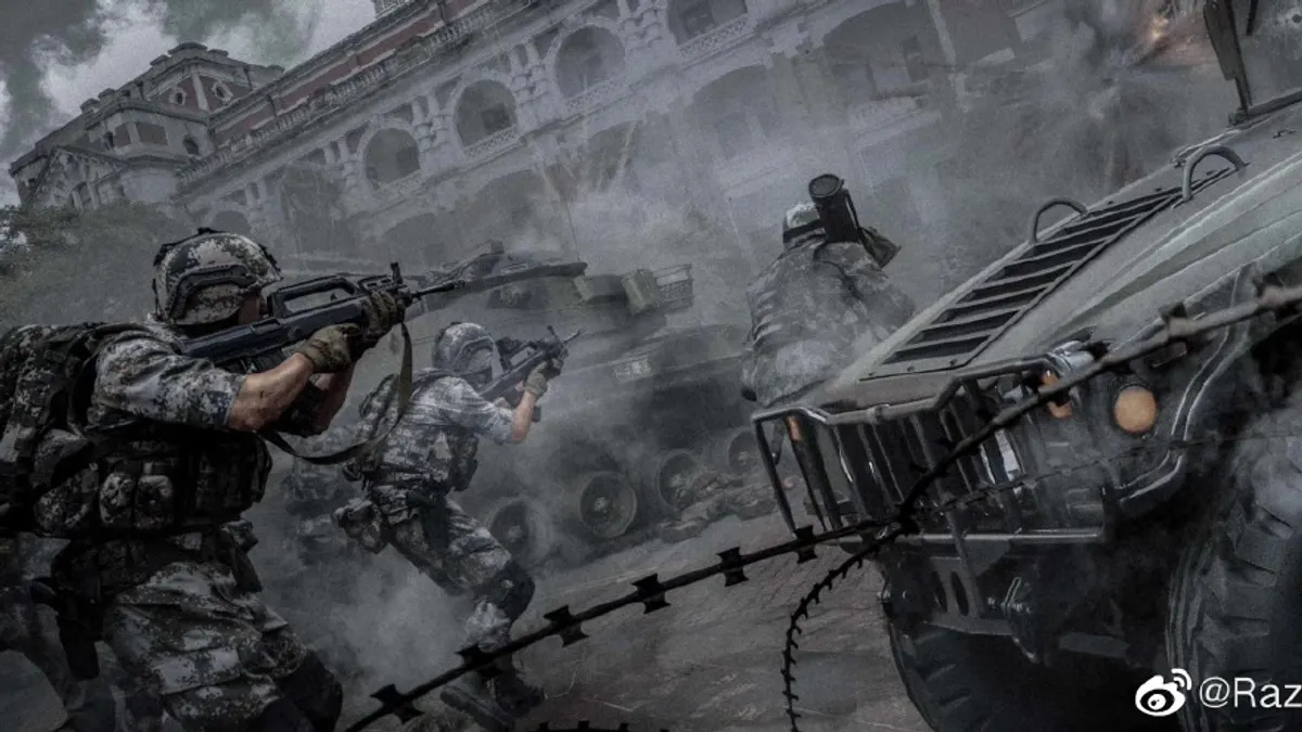 四川美術学院の軍事マニアが撮影・加工した「武力統一」のコンセプト画像(微博より転載) 四川美術学院の軍事マニアが撮影・加工した「武力統一」のコンセプト画像(微博より転載)