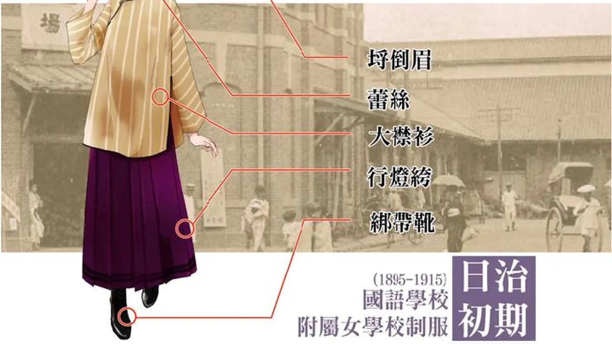 日治時期的「臺北第三高等女學校」為現今中山女高的前身,當時對於女學生的穿搭規定相當嚴格,除了裙子必須高於腳踝十公分、上衣下擺要比袖口高五公分外,還有很多規定需要遵守。(圖/ 台灣服飾誌提供) 日治時期的「臺北第三高等女學校」為現今中山女高的前身,當時對於女學生的穿搭規定相當嚴格,除了裙子必須高於腳踝十公分、上衣下擺要比袖口高五公分外,還有很多規定需要遵守。(圖/ 台灣服飾誌提供)
