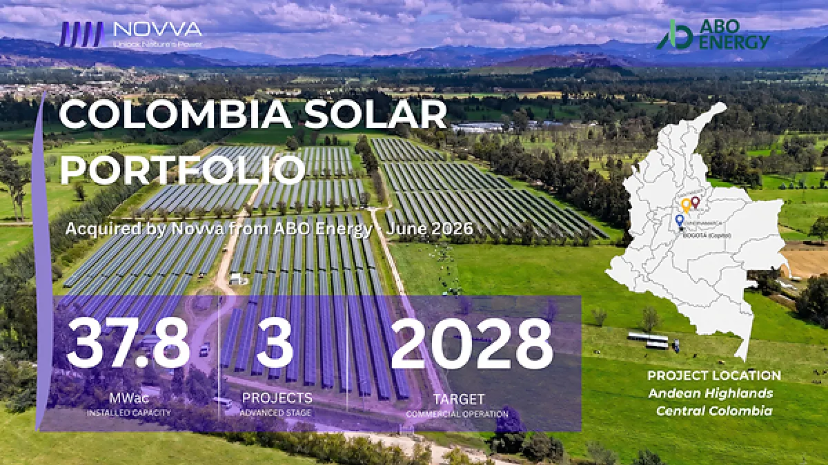 NOVVA Group acquires Colombian solar portfolio from ABO Energy, strengthening Latin American platform