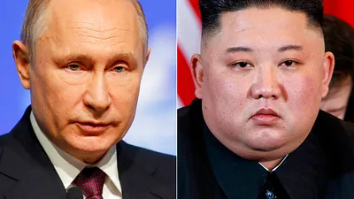 北韓領導人金正恩與俄國總統普京。(美聯社)