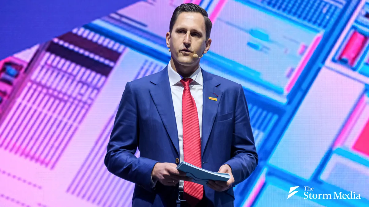 Benjamin Hein, a member of Merck's executive board and chief executive of its electronics business, speaks at the SEMICON Taiwan Masters Forum and Global Ecosystem Summit at the Nangang Exhibition Center on September 2.
