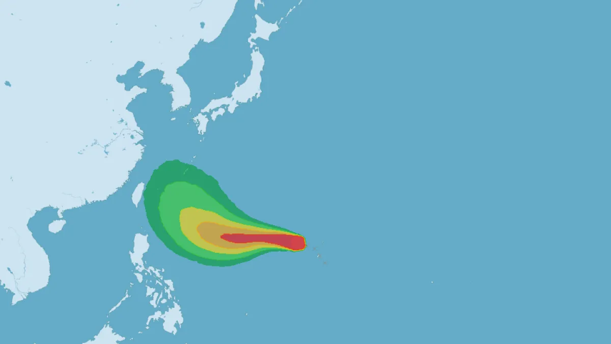 中央氣象局21日表示,原位於關島北方海面的熱帶性低氣壓,今晚正式發展為輕度颱風。(取自中央氣象局網站)