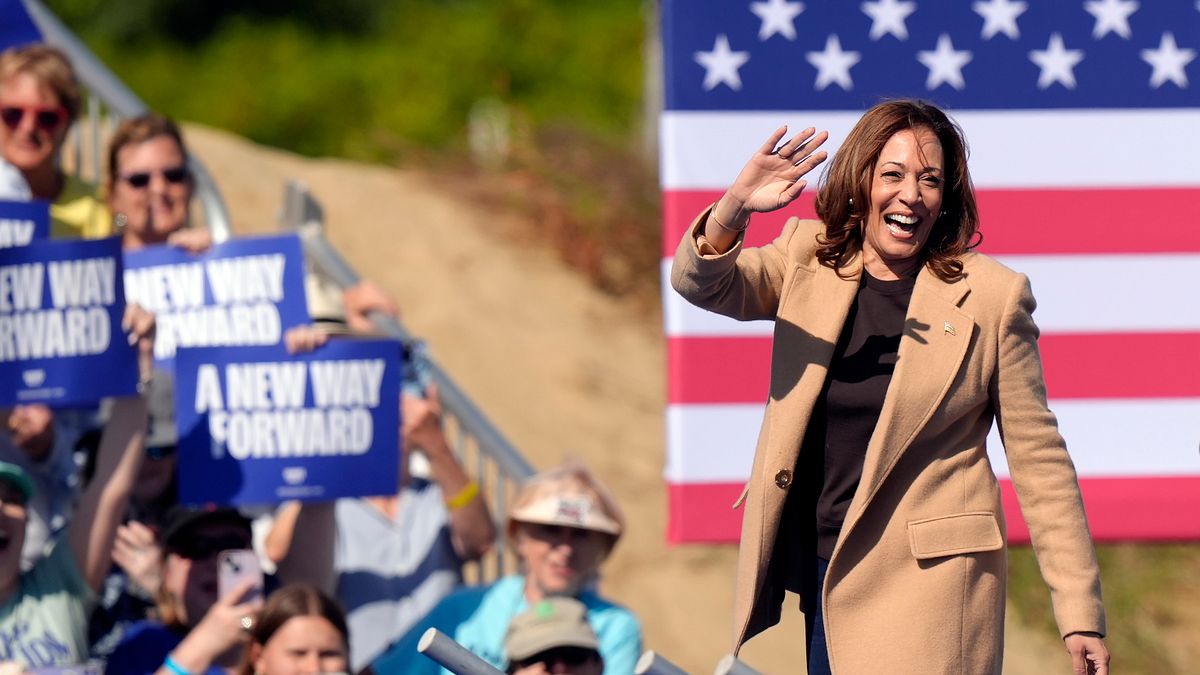 2024年9月4日,賀錦麗在新罕布夏州造勢。(美聯社) 2024年9月4日,賀錦麗在新罕布夏州造勢。(美聯社)
